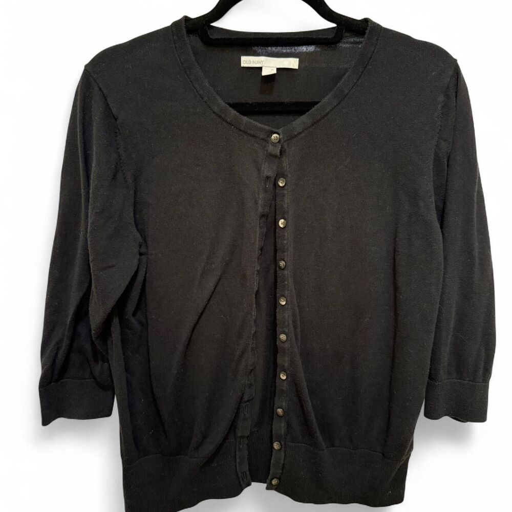Old Navy Women's Black Button Down Soft 3/4 Sleeve Cardigan - EUC